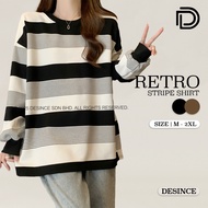 🇲🇾 DESINCE Women Retro Stripe Shirt Baju Lengan Panjang Wanita WT 057