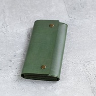 手工植鞣橄欖綠色簡約真牛皮長夾皮夾