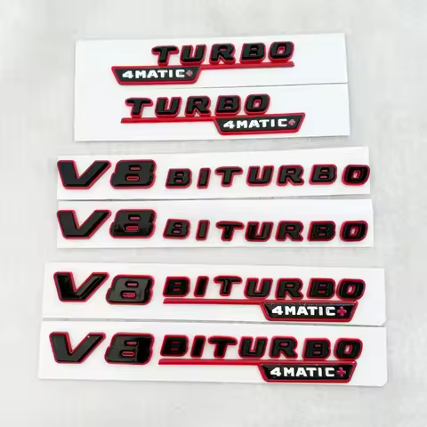 3D ABS Black Red Car Letters Logo V8 BITURBO Side Fender Badge Emblem Decal For Mercedes Benz AMG C6