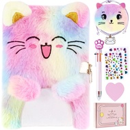 Cat Diary with Lock, Gift for 6 7 8 Year Old Girl, Secret Diary Journal Notebook with Coin Purse, Mu