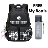 Tas Ransel Anak Perempuan Premium Bahan Oxford Desain Geometris dengan Aksesoris Free