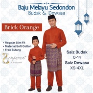 🔸2026 Baju Melayu Raya Budak & Dewasa / Sepasang Baju Melayu BRICK ORANGE / Slim Fit / Cotton / C018