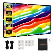 TOWOND Projector Screen 120 inch, Wrinkle-Free and Foldable Projection Screen 16:9 HD 4K Portable Mo