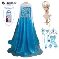 Dress for Kids Girl Frozen Elsa Cosplay Costume Blue Long Sleeve Snow Queen Princess Dress with Cape Crown Wig Accessories Outfits for Girls Party Wedding Clothes