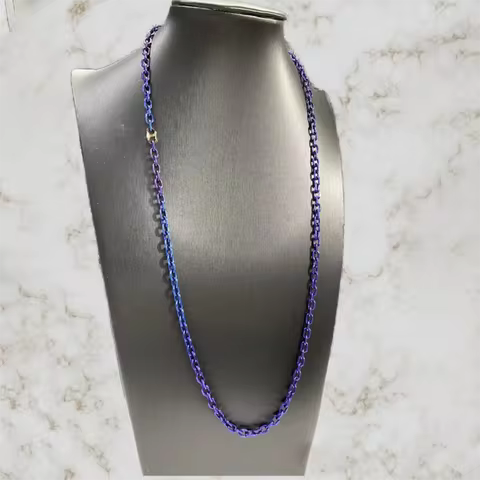 Pure Titanium Crystal Blue Anchor Chain Necklace 5.2MM Cool Gift 28 Inch New