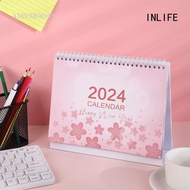 INLIFE 2024 Desk Calendar Simple Desktop Calendar Holidays English Desk Calendar Creative Desk Calendar