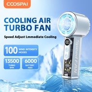 100 Gear Mini Turbo Fan with Cooling Effect 6000mAh Portable Fan Strong Wind Rechargeable Fan with L