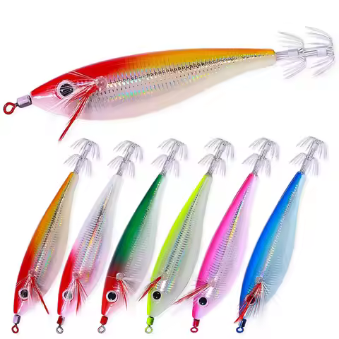 Newup Pesca Eging Squid Jigging Wood Shrimp Hooks Octopus Bait 10cm 10g Luminous Octopus Bait Goods 