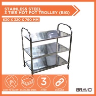Stainless Steel 3 Tier Hot Pot Trolley, DIM:630x320x790 (BIG) Multifunction Trolley Rack Serbaguna Kitchen Hotel Household