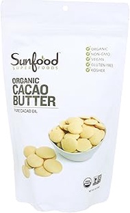 Sunfood Superfoods Organic Cacao Butter. 100% Pure Cacao Bean Oil, Chocolate Taste. Keto Coffee, Smoothies, Dessert, Ice Cream. Ideal for Cooking &amp; Baking. Use as Skin-Care For Healthy Glow . 1 lb Bag