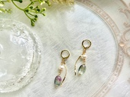 螢石耳環 橢圓螢石 淡水珍珠耳環 淡水珍珠 手作飾品 手作耳環