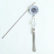 復古風細工花手作髮簪 藍灰色系 日本傳統工藝