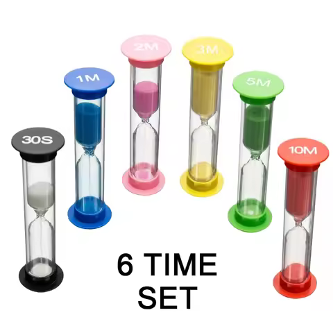 6Pcs Sand Timer Plastic Hourglass Timer Colorful Sandglass Hourglass Small 30sec/1min/2mins/3mins/5m