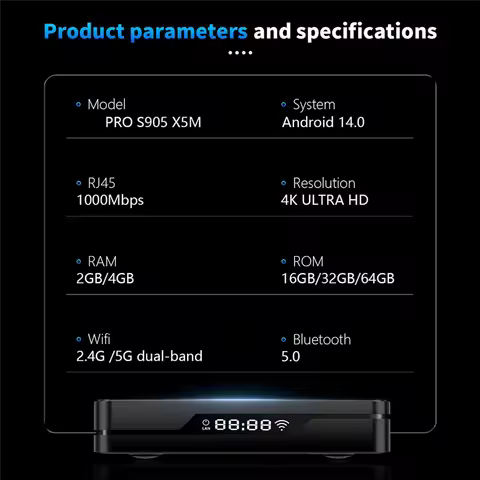B50B-X5M Android 14 TV Box Voice Control 4K 60Fps Amlogic S905X5M CPU HDR 8K 2.4G 5G Wifi6 BT5.0 100