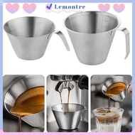 LEMONTRE Pitcher Cup, Stainless Steel Ergonomic Handle Measuring Cup, Espresso Spout Scale Frothing 