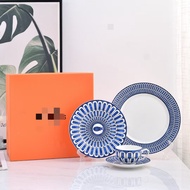 European Luxury Blue Imprint Bone China Tableware 4Pcs Coffee Cup Set Home Decor & Gift