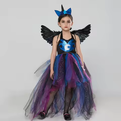 Disguise Twilight Sparkle Princess Luna Cosplay Costume Girls Unicorn Fancy Tutu Dress with Wing Hea