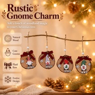 Wooden Gnome Christmas Ornament Round Tree Hanging Decoration Natural Wood Slice Base 9cm Diameter R
