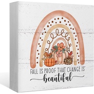 Fall is Proof That Change is Beautiful Boho Rainbow Autumn Pumpkin Wood Box Sign Desk Decor,Rustic F