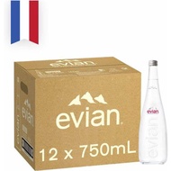 Evian Natural Mineral Water Glass Bottle 12 x 750ml - Case/Evian Natural Mineral Water Sports Cap 12