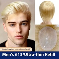 613# Blond Color Full Pu Toupee Human Hair Toupee Men Toupee Male Wig 100%-120%  Density Durable Mal
