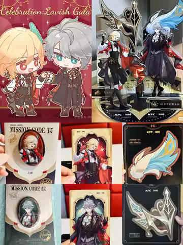 Official Anime Genshin Impact X KFC Alhaitham Kaveh Acrylic Standing Plates Cup Badge Ticket Castle