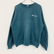 90 年代 Champion 運動衫/運動鞋，褪色，刺繡標誌，刺繡標籤，復古，綠色，XL 碼，古著。