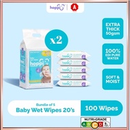 HOPPI 20 WIPES BABY WET WIPES PREMIUM 99% X 5 PACK ASEAN.OS