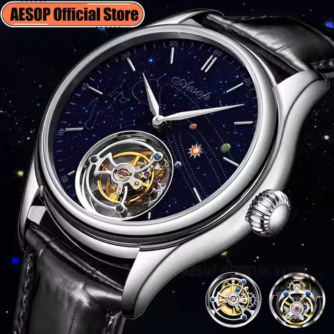 AESOP Flying Tourbillon Movement Mechanical Watch For Man Luxury Fashion Skeleton Waterproof Wristwa