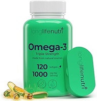 Omega 3 Fish Oil Pills 120 Softgels Capsule | Essential Fatty Acids 1000mg Supplement | High DHA EPA