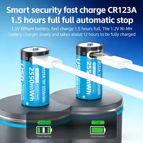 Alkaline Battery CR123A Rechargeable Battery 3V 2550mAh Type-C Fast Charge High Capacity for Securit
