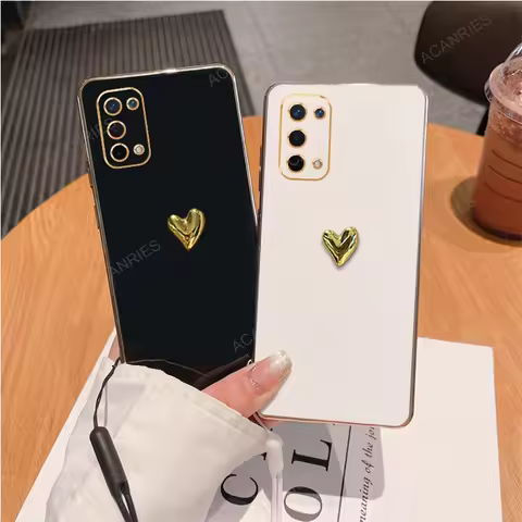 3D Gold Heart Plating Silicone Soft Case For Oppo A54 5G A74 4G A93 A95 A94 A91 A72 A52 A57s A16s A1