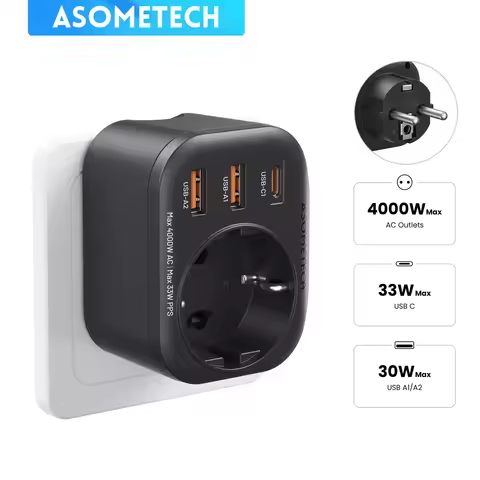 33W GaN Charger 4-IN-1 4000W AC Outlets Power Strip PD PPS USB Type C Wall Fast Charging for IPhone 