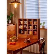 Solid Wood Grid Rack Square Grid Rack Cherry Wood Color Cup Rack Storage Grid Rack Desktop Cup Displ
