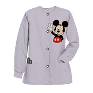 pring and Autumn Women's Disney Mickey Mouse Printed Casual Doctor Scrub Jacket Nurse Work Clothes P