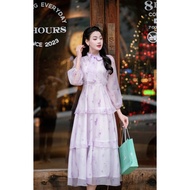ADELINE HOUSE- Pastel Purple 3-layer Bow Collar Chiffon Dress – ADELINE TK148.2 SIZE XS S M L XL 2XL