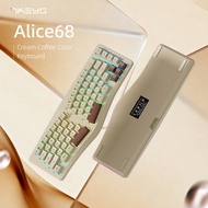 G61-Alice68 Ergonomic Wired Gaming Keyboard, Milk Coffee Color Membrane Keyboard Suitable For Deskto
