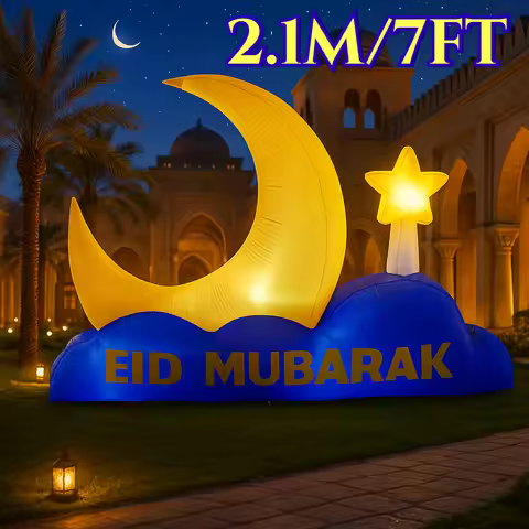 2.1M/7FT Inflatable Toys Muslim/Islamic Ramadan Castle Model Built-in LED Lights Eid Mubarak Decorat