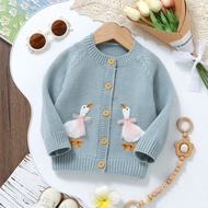 Cute Pink Infant/Toddler Cardigan: Round Neck Long Sleeve Duck Embroidery Fashion Jacket Baby Girl C