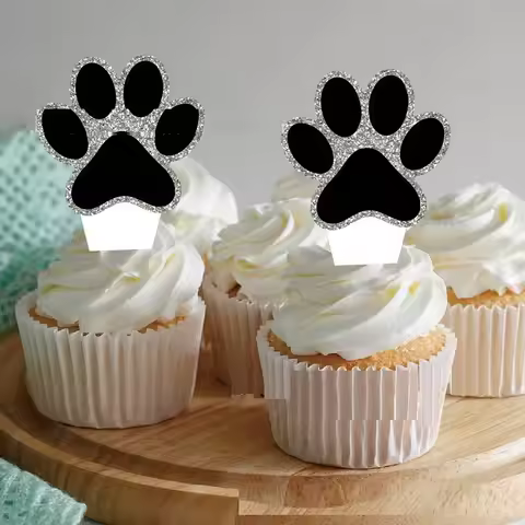 Pet Theme Dog Cake Toppers,Kids Birthday Party Cake Decoration Set, Dog Paw Cake Inserts,12pcs