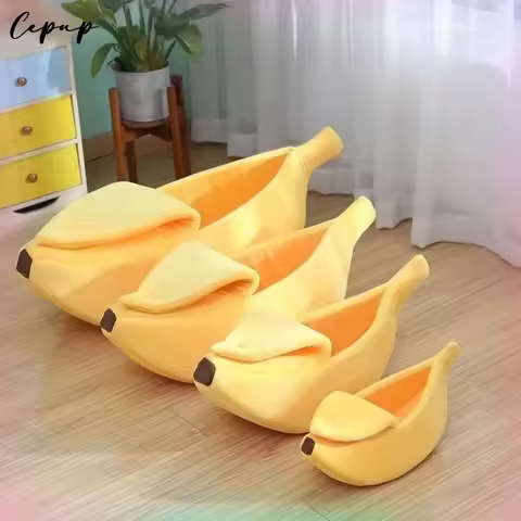 Banana cat bed super soft house lovely banana boat semi-closed warm pet bed cat accessories dog bed 