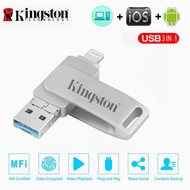 Kingston อุปกรณ์แฟลชไดร์ฟ3 In 1 OTG USB แฟลชไดรฟ์256GB 512GB 1TB สำหรับ IPhone14/13/12/11 /X/ 8/7/6/ IPad แอนดรอยด์