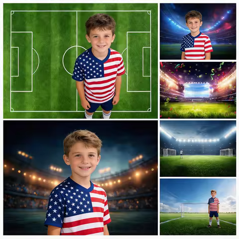 Soccer Field Backdrop for Adult Kids Photocall Studio Sports Themed Stadium Pitch Goal Backgrounds C