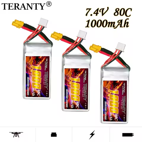 TERANTY 7.4V 2S 1000mAh 80C/160C Lipo Battery For RC Helicopter Quadcopter FPV Racing Drone Parts Wi