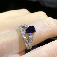 女朋友老婆禮物 🇯🇵💎設計很美的👑水滴💧藍寶石鑽石戒指💍 顏色很好 接近皇家藍 1.445克拉 鑽石0.61克拉 PT900 日本小證