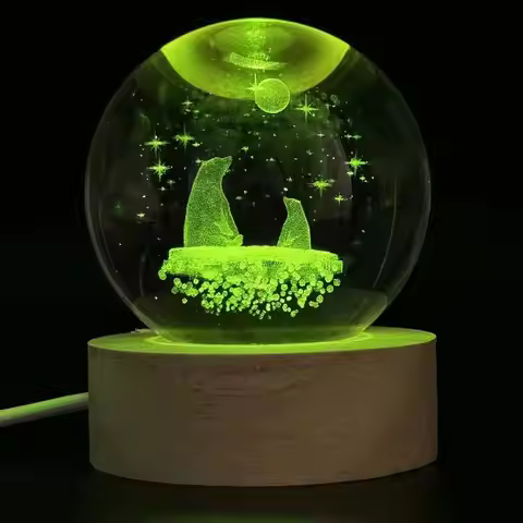 1 pc 3d polar Bear laser carved crystal ball colorful luminous, creative gift lights, home decoratio