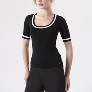 f.fashion เสื้อนิต คอเสื้อรูปตัวยู ผู้หญิง สีดำ | U-neck Knit Top | 06533