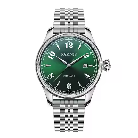 Parnis Men Automatic Watch 42mm Mechanical Wristwatch 5ATM Waterproof Sapphire Mirror Green Dial