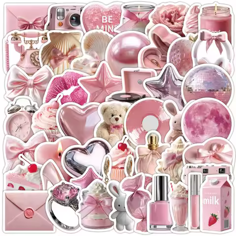 50pcs Pink Coquette Aesthetic Stickers Cute Bow Heart Dessert Waterproof Decals for Phone Laptop Wat