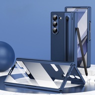 พร้อมเคสหนังใส่ปากกาสำหรับ Samsung Galaxy Z พับ6 5 4 3ป้องกันแบบเต็มรูปแบบบานพับฟิล์มกระจกเทมเปอร์